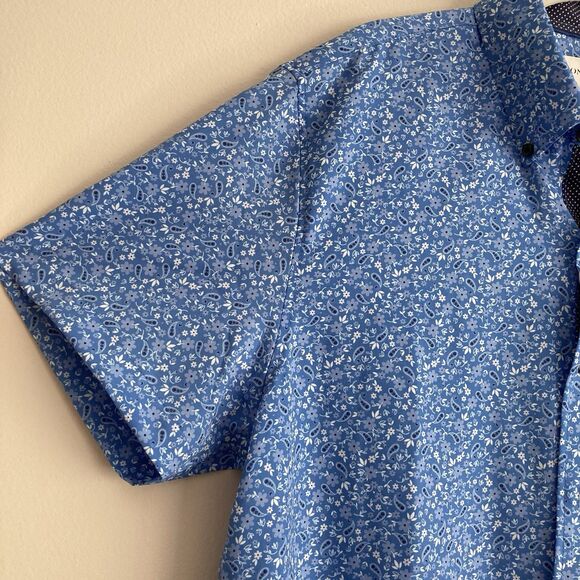 Con.Struct Mens Large Blue Paisley 4 way Stretch Slim Fit Button Up Shirt NWT - Picture 3 of 10